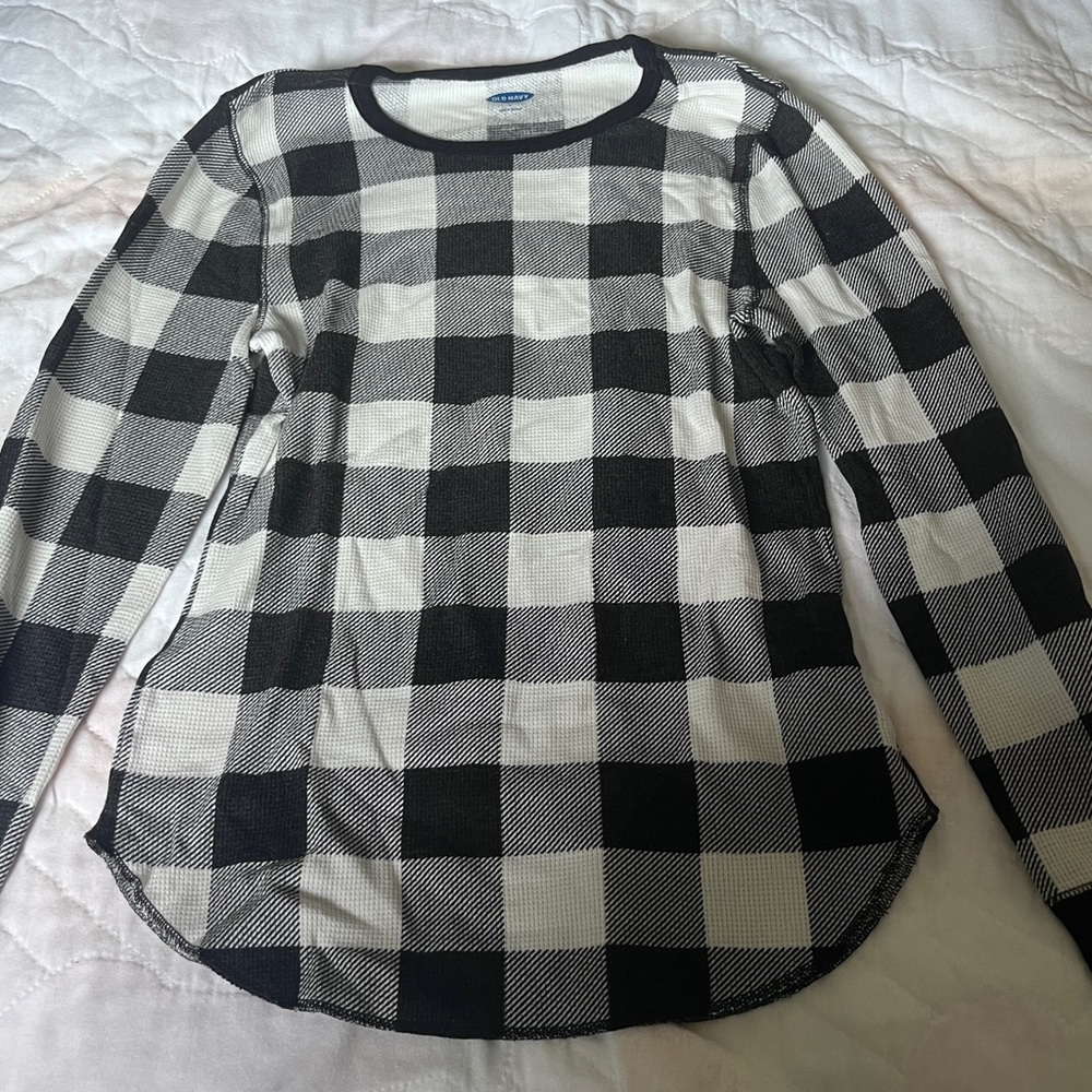 Old Navy Black & White Checkered Knit Top Size Large